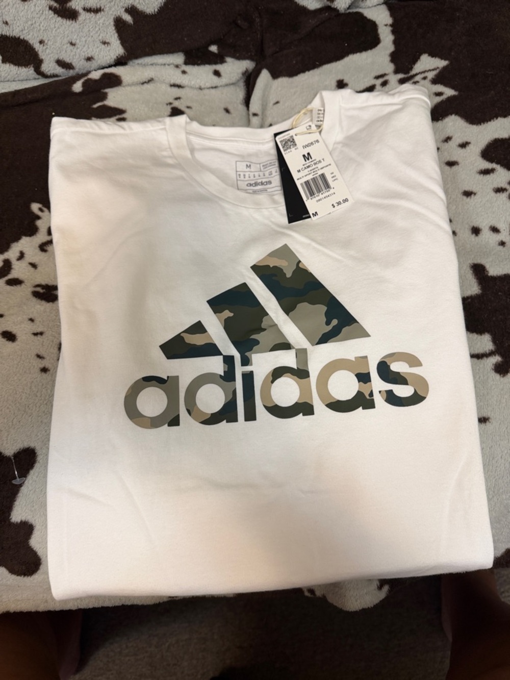 adidas White T-Shirt with Camouflage Logo - Men's M - Picture 2 of 3